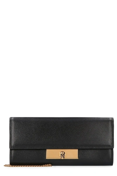 Shop Alexander Mcqueen Leather Wallet On Chain In Black