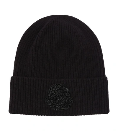 Shop Moncler Wool-cashmere Embellished Logo Beanie Hat