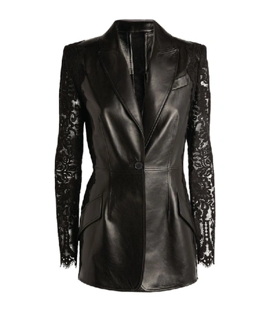 Shop Alexander Mcqueen Lace Sleeve Leather Jacket