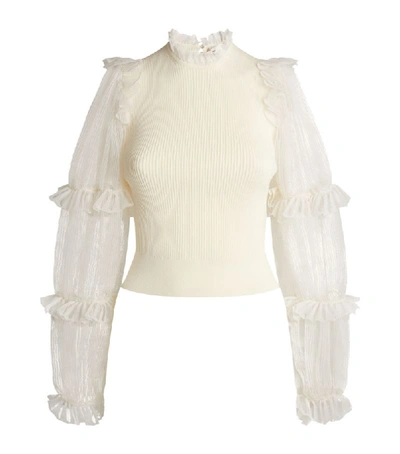 Shop Alexander Mcqueen Lace Sleeve Knit Top