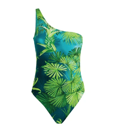 Shop Versace Jungle Print One-shoulder Swimsuit