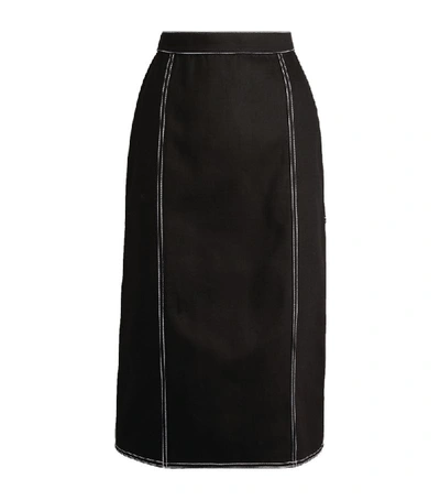 Shop Alexander Mcqueen Contrast-stitch Denim Midi Skirt
