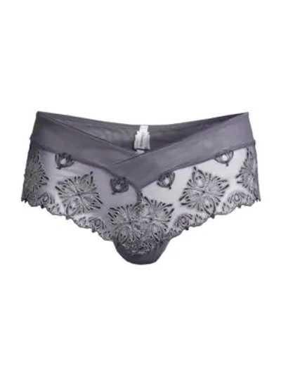 Shop Chantelle Champs Elysse Lace Embroidered Hipster In Dark Charcoal