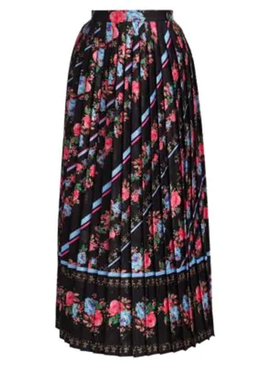 Shop Erdem Nolana Pleated Midi Skirt In Black Multi
