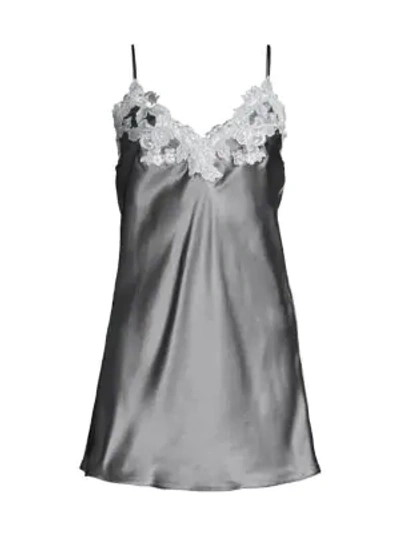 Shop La Perla Maison Lace Satin Silk Sleep Dress In Grey