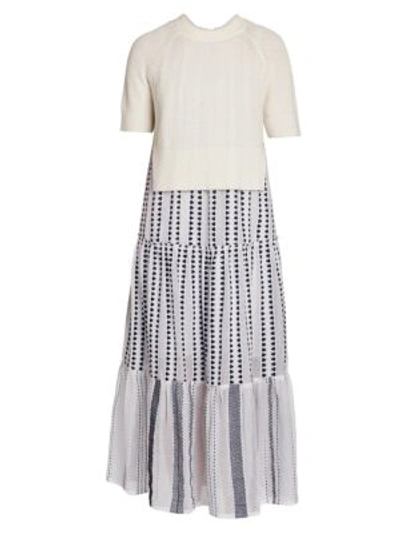 Shop Agnona X Lemlem Cotton & Cashmere Layered Midi Dress In Ivory