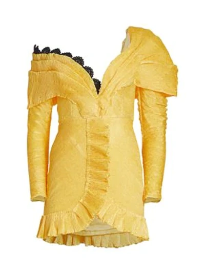 Shop Raisa Vanessa Off-the-shoulder Ruffle Mini A-line Dress In Sunshine Yellow