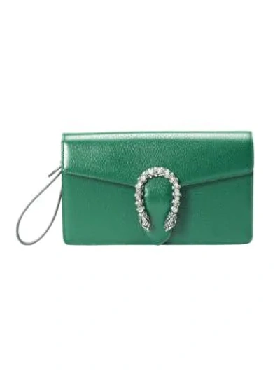 Shop Gucci Dionysus Leather Clutch In Emerald