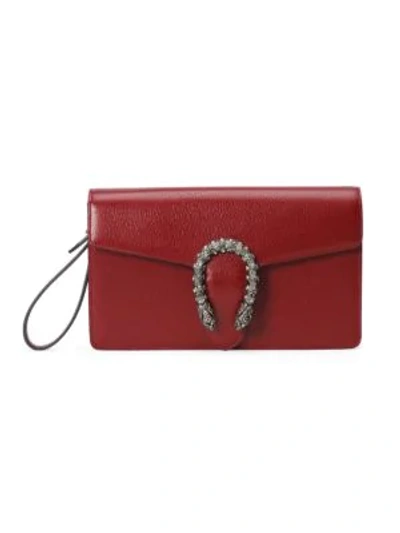 Shop Gucci Dionysus Leather Clutch In Red