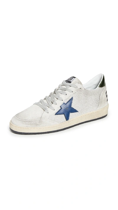 Shop Golden Goose Ball Star Sneakers In Silver Mesh/blue Star