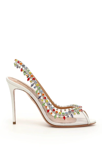 Shop Aquazzura Temptation Crystal Sandals 105 In White (white)