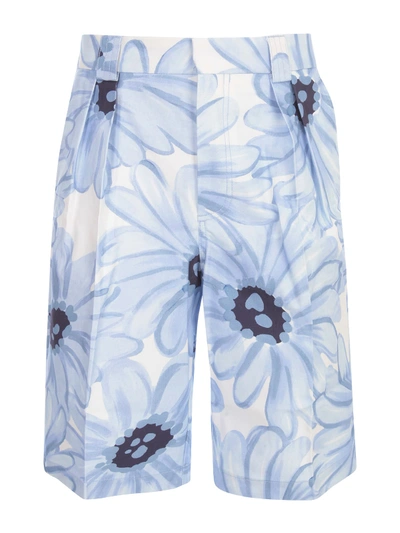 Shop Jacquemus Wide Knitted Shorts W/pences Fantasy In Print Blue Flowers