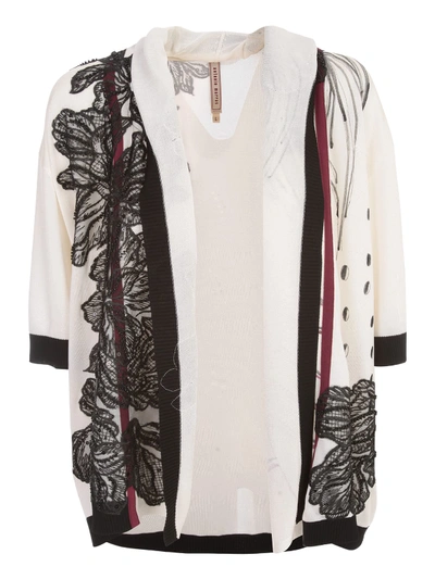 Shop Antonio Marras Cardigan Hand Painted W/swarovsky And Lace In Unica