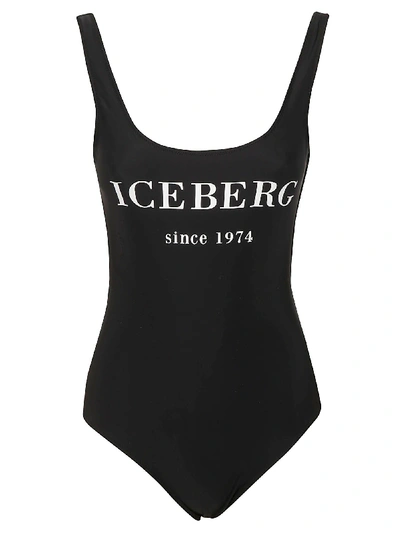 Shop Iceberg Logo Printed Swimsuit In Black