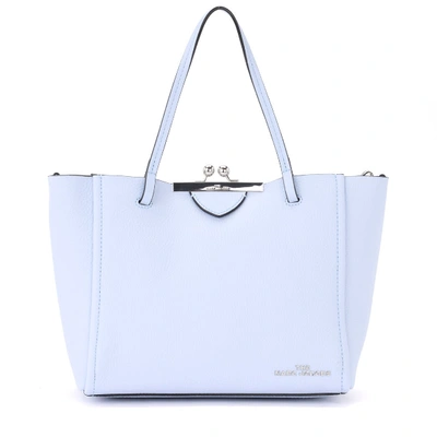 Shop Marc Jacobs Kiss Lock Mini Tote Bag In Light Blue Grained Leather In Azzurro