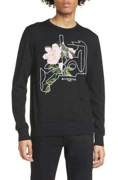 Shop Givenchy Peony Jacquard Crewneck Sweater In Black/pink