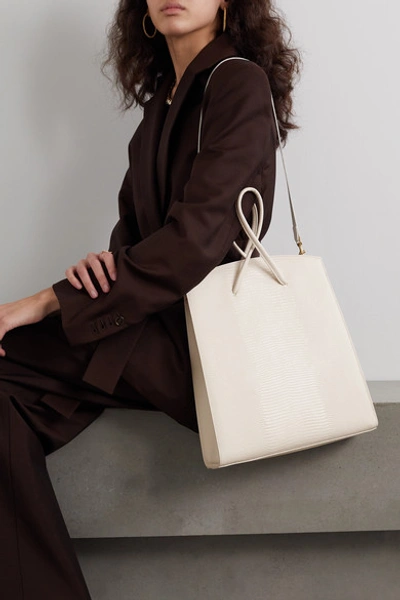 Shop Little Liffner Twisted Lizard-effect Leather Tote In White
