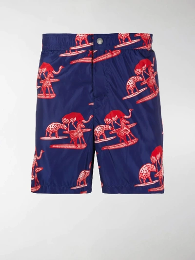 Shop Moncler Genius X 1952 Animals-print Swim Shorts In Blue