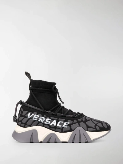 Shop Versace Squalo Drawstring Sneakers In Black
