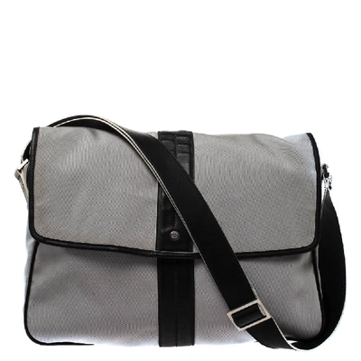 Pre-owned Ferragamo Grey/black Canvas And Leather Flap Messenger Bag