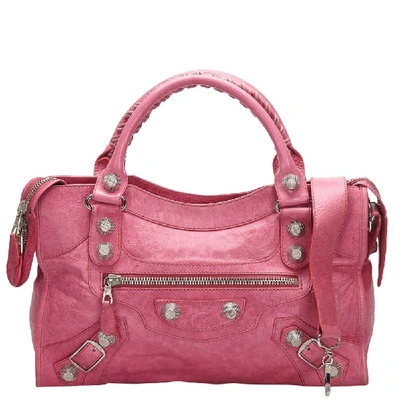 Pre-owned Balenciaga Pink Leather Motocross Giant City Satchel