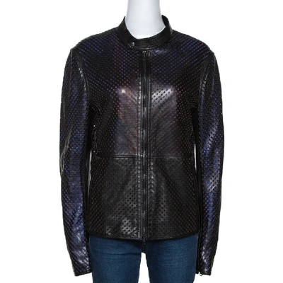 Pre-owned Roberto Cavalli Black Laser Cut Leather Jacket L