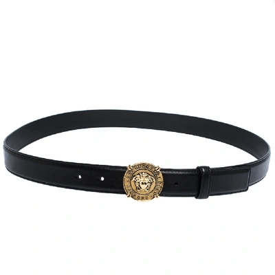 Pre-owned Versace Black Leather Classic Medusa Belt 105cm