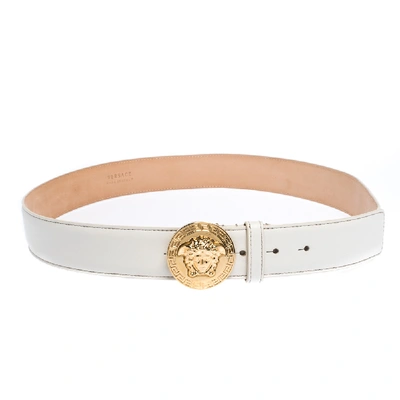 Pre-owned Versace White Leather Medusa Belt 105cm