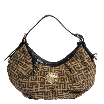 Pre-owned Givenchy Brown/black Monogram Canvas And Leather Hobo