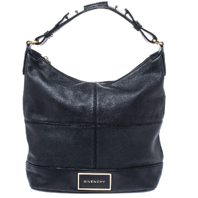 Pre-owned Givenchy Black Leather Logo Hobo