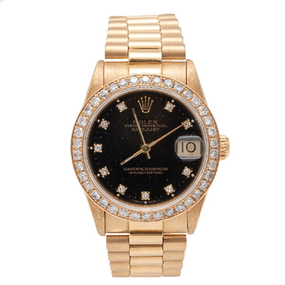 Pre-owned Rolex Black Dial Datejust Yellow Gold Diamond Dial & Bezel Women's Watch 31mm