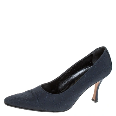 Pre-owned Dior Vintage  Dark Blue Cannage Fabric Pointed Toe Pumps Size 38