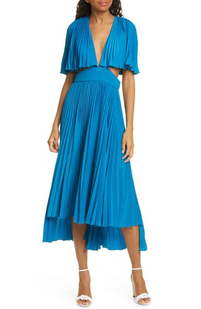 Shop Amur Dara Pleated High/low Dress In Ocean Blue