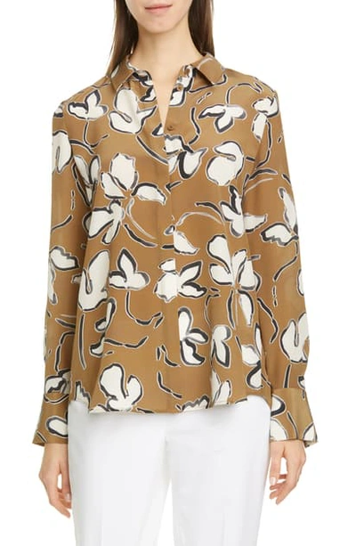 Shop Lafayette 148 Scottie Floral Silk Blouse In Shiitake Multi