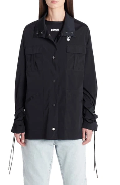 Shop Off-white Stretch Nylon Track Jacket In Black White