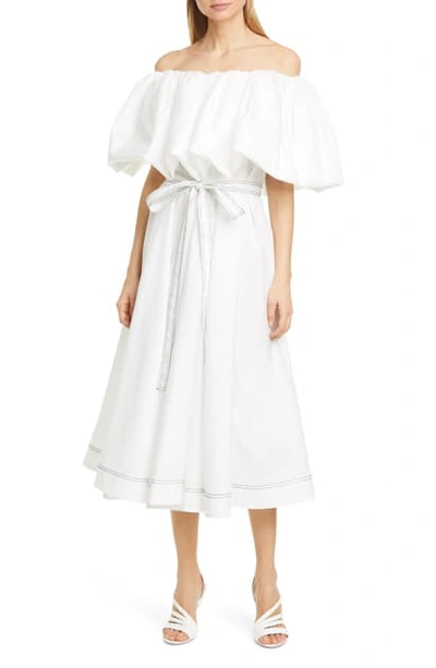 Shop Aje Prima Off The Shoulder Midi Dress In White