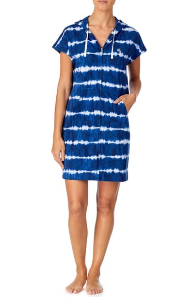 Shop Lauren Ralph Lauren Tie Dye Zip Hooded Lounge Dress In Blue Print