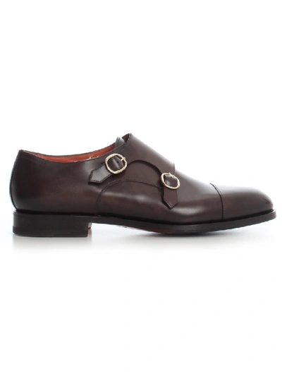 Shop Santoni Colin Leather Derby Shoes In Brown