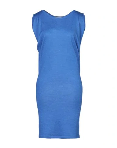 Shop Cruciani Woman Mini Dress Blue Size 8 Silk, Linen