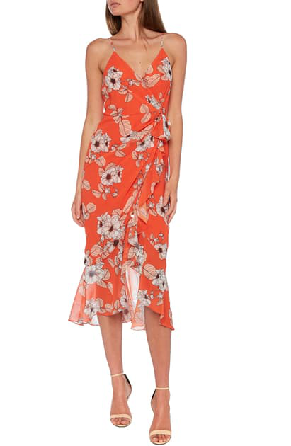 bardot floral wrap dress