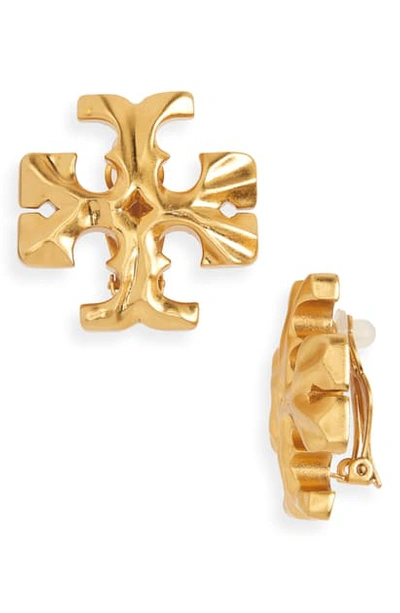 Shop Tory Burch Kira Clip-on Earrings In Rolled Brass