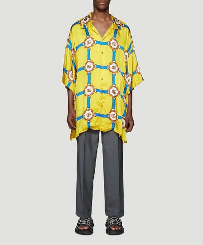 Shop Gucci Gg Logo Bowling Shirt In Yellow