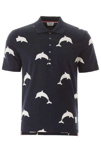 Shop Thom Browne Dolphin Polo Shirt In Navy