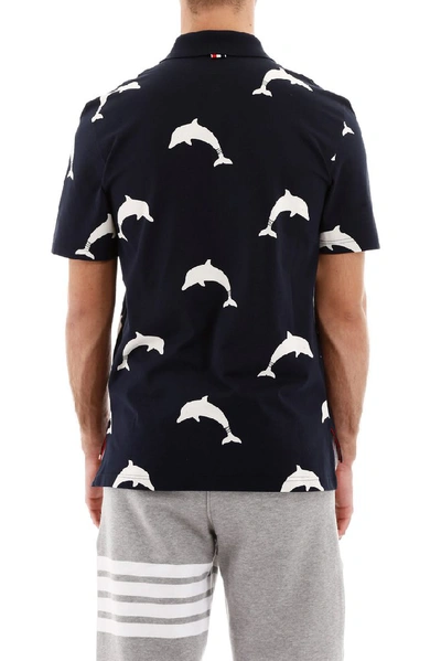 Shop Thom Browne Dolphin Polo Shirt In Navy