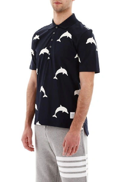 Shop Thom Browne Dolphin Polo Shirt In Navy