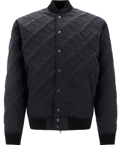 Shop Balenciaga Logo Quilted Bomber Jacket In Black