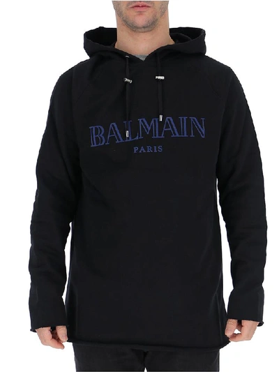 Shop Balmain Logo Print Hoodie In Black