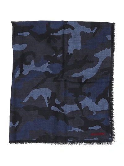 Shop Valentino Camouflage Printed Scarf In Navy