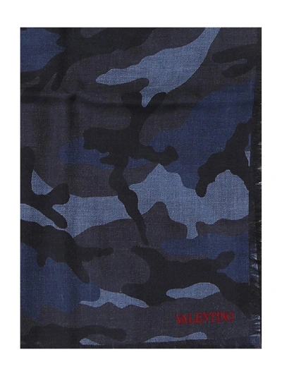 Shop Valentino Camouflage Printed Scarf In Navy