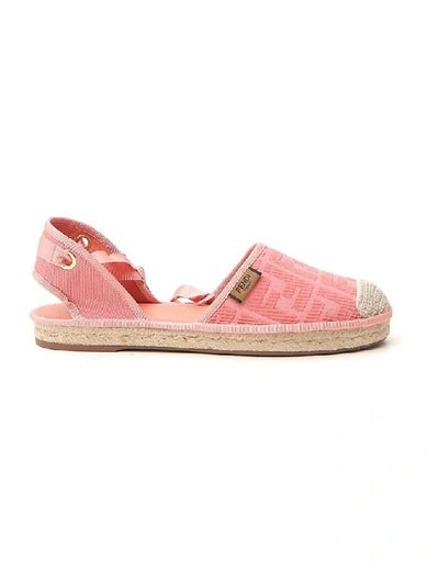 Shop Fendi Roma Ribbon Lace Up Espadrilles In Pink